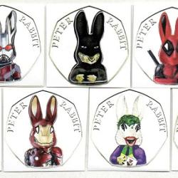 50P Superhero Colour Coin Decals Stickers - Choose from 7x Characters