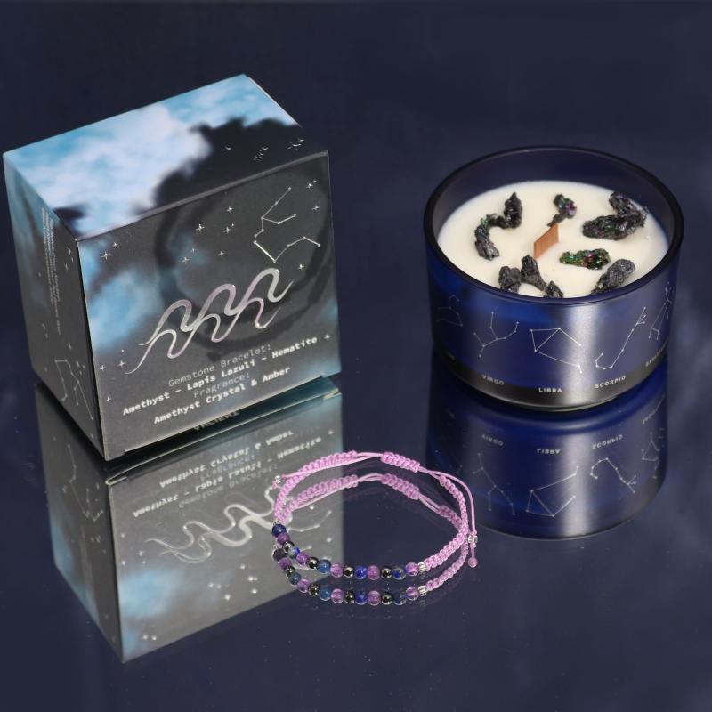 Zodiac Crystal Candle with Gemstone Bracelet-Aquarius (incl p&p)