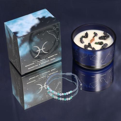 Zodiac Crystal Candle with Gemstone Bracelet-Pisces (incl p&p)