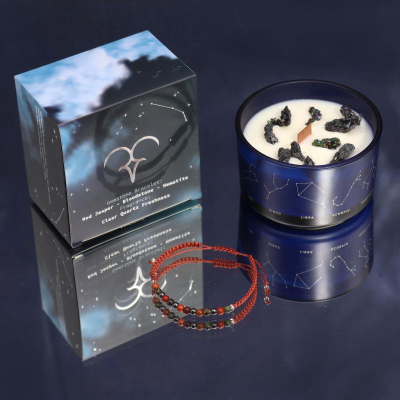 Zodiac Crystal Candle with Gemstone Bracelet-Aries (incl p&p)