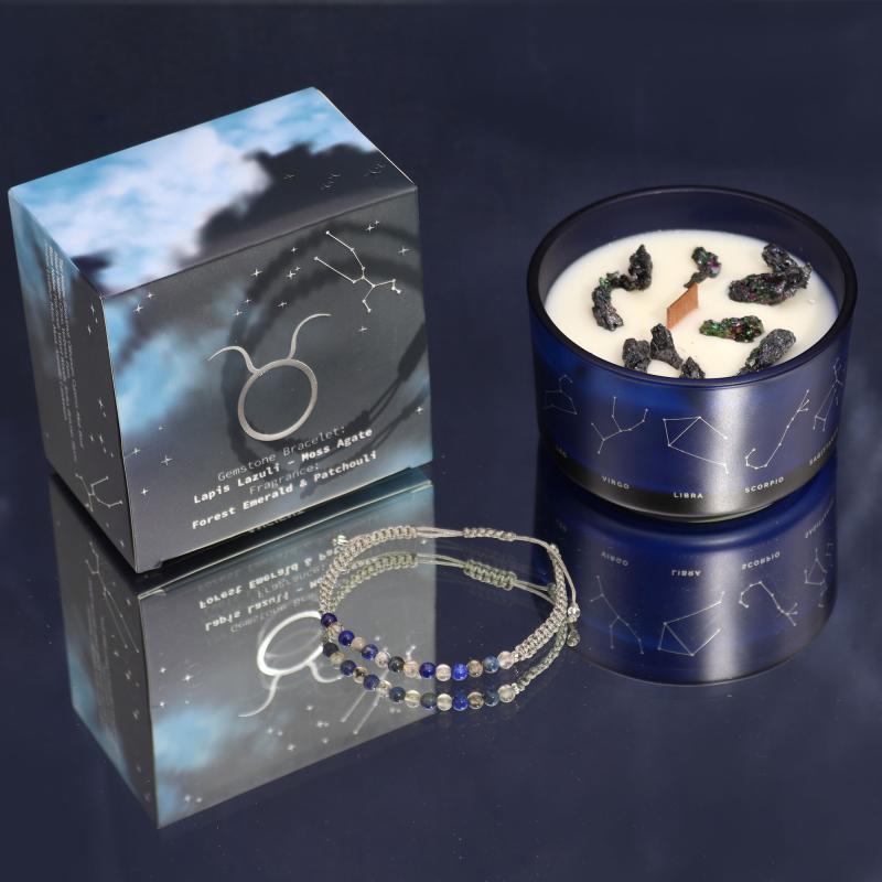 Zodiac Crystal Candle with Gemstone Bracelet-Taurus (incl p&p)